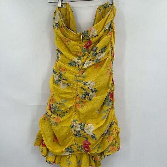 Lovers + Friends Yellow Lined Floral Off The Shoulder Mini Dress Medium - Picture 7 of 10